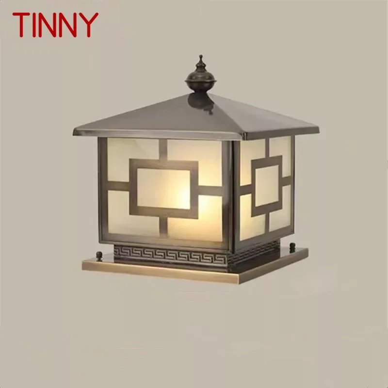 

TINNY Outdoor Electricity Post Lamp Vintage Creative Chinese Brass Pillar Light LED Waterproof IP65 for Home Villa Courtyard