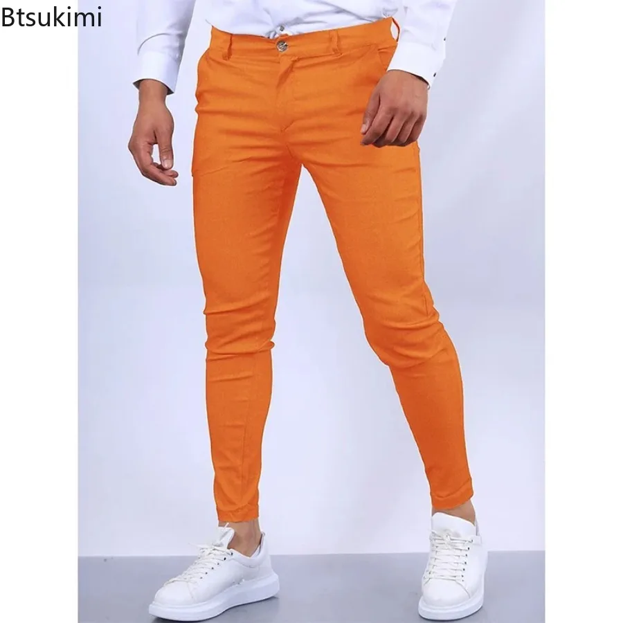 New Men's Solid Color Cargo Pants Spring Slim Straight Long Trousers Outdoor Sports Casual Work Pants Daily Streetwear Pants