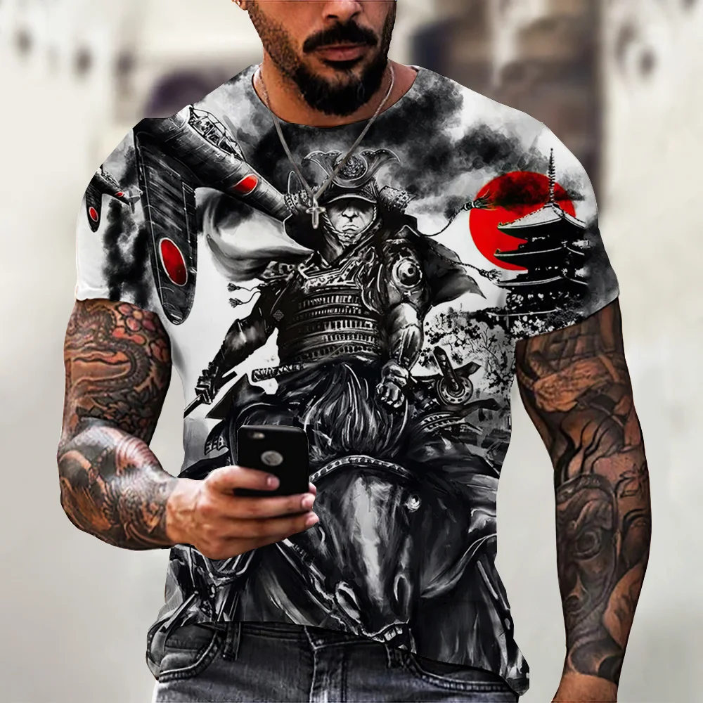 Vintage Samurai T-shirts For Men 3D Japan Style Print Short Sleeve Tops Street Hip Hop Streetwear Ninja Tees Men\'s T Shirt 6XL