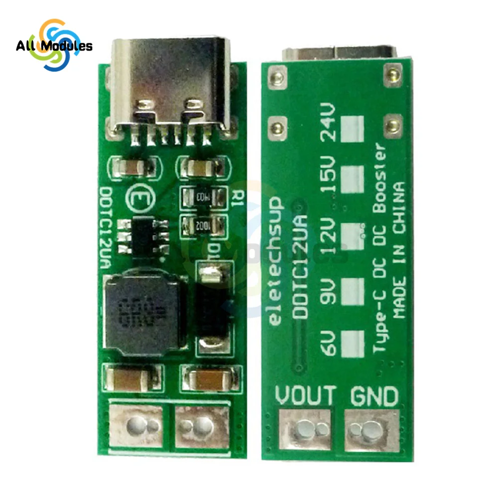 9W mini Type-C USB DC 5V to 6V 9V 12V 15V 24V DC DC Boost Step-up Converter PWM PFM Voltage Regulator Module