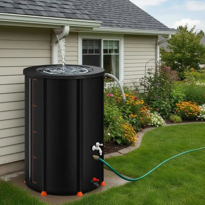 

Foldable Rainwater Collector 100 Gallon For Garden Irrigation Lawn Watering Plant Nursery, 1000D PVC Material Spigot Overflow Kit Storage Reservoir Tank Black