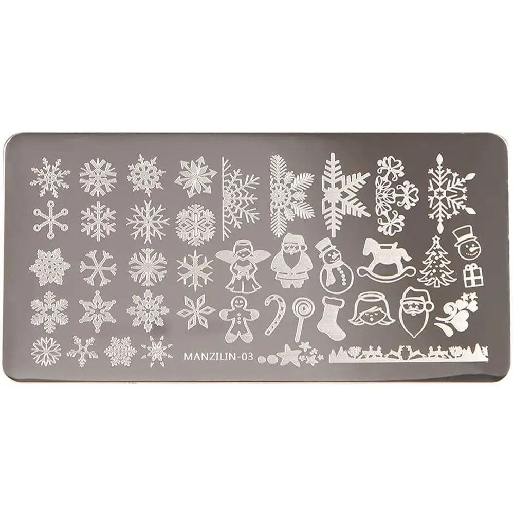 Hoja muñeco de nieve copo de nieve arte de uñas placa de estampado placa de acero de impresión herramientas de manicura de Navidad molde de impresión de uñas