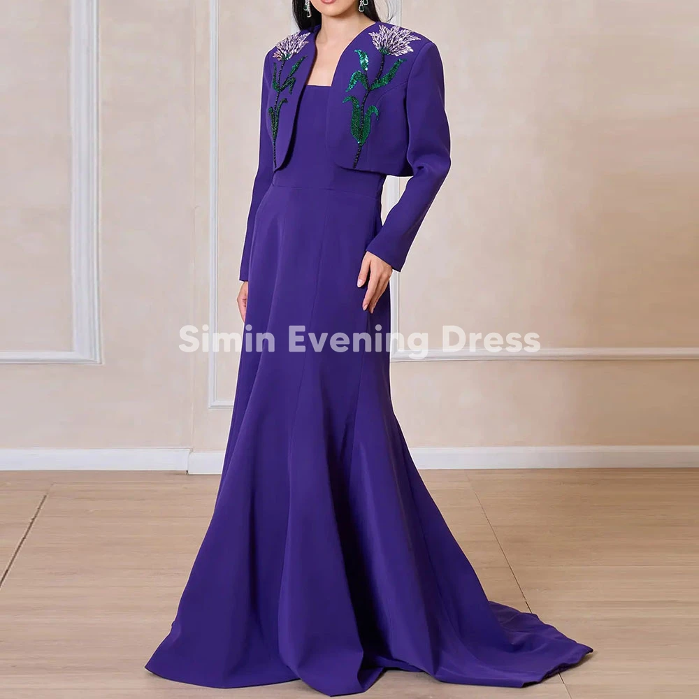 

Simin Customized Women's Square Neck Beaded Draped Mermaid Evening Dresses With Long Sleeves Floor-Length Elegant Dresses 2025