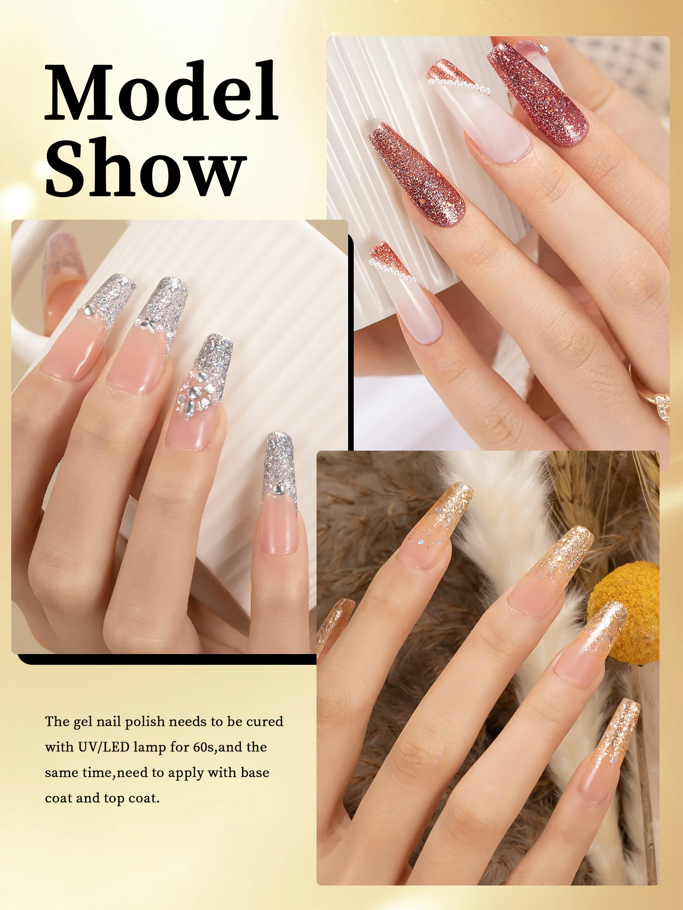 RSNAIL 9g Smalto per unghie gel con diamante spezzato Dorato argentato scintillante Gel per unghie riflettente colorato glitter ad alta densità per manicure