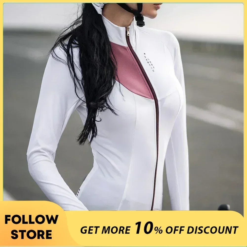 Santic Womens Cycling Jackets Winter Long Sleeve Fleece Warm Jersey Tops Windproof Outdoor MTB Bike Road Riding Bicycle Clothing