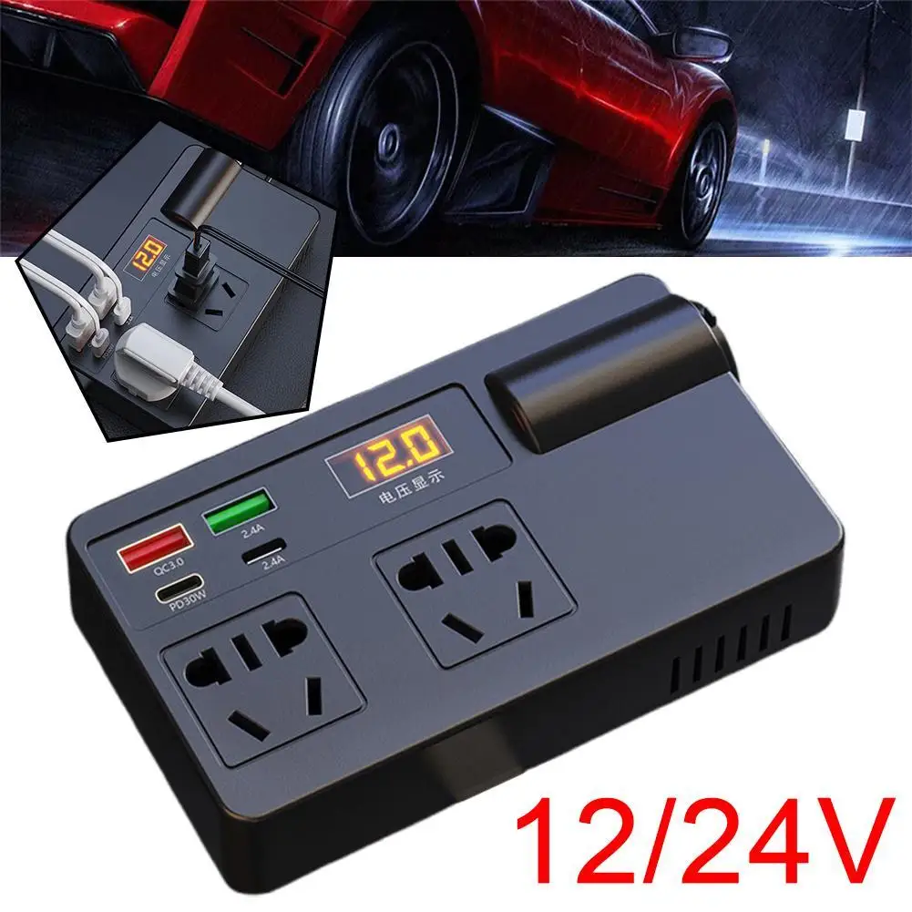 Car Inverter 200W DC 12V/24V To AC 220V Converter ON/OFF Switch QC 3.0 USB/PD/Type-C Chargers Power Adapter Voltage Detection