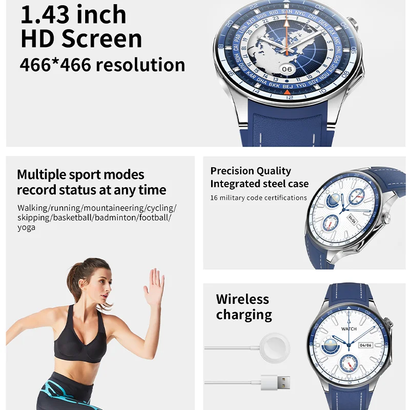 Smartwatch AMOLED para homens, HD, chamada Bluetooth, rastreamento GPS, 410mAh, IP68 à prova d\'água, novo, Huawei, Xiaomi, 2022