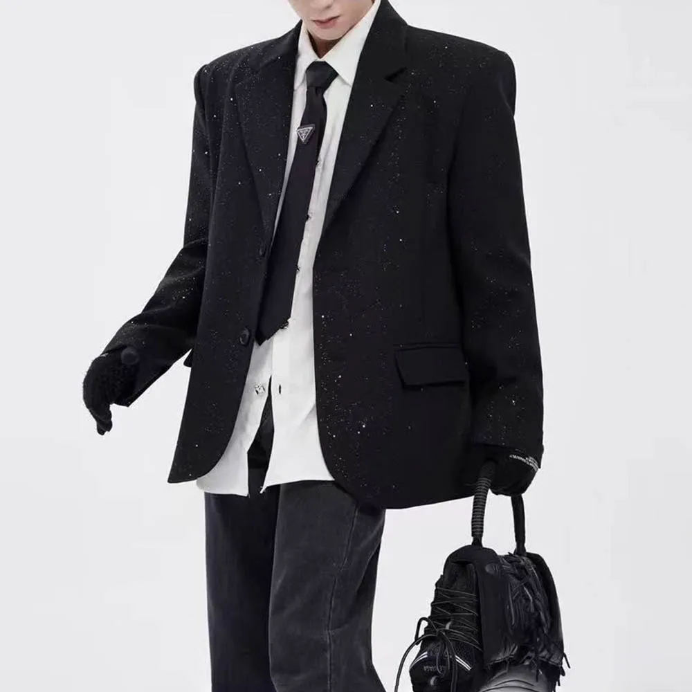 

Осенний новый мужской однотонный пиджак с длинными рукавами и звездным небом, американский ретро-модный тренд, простые повседневные свободные мужские топы