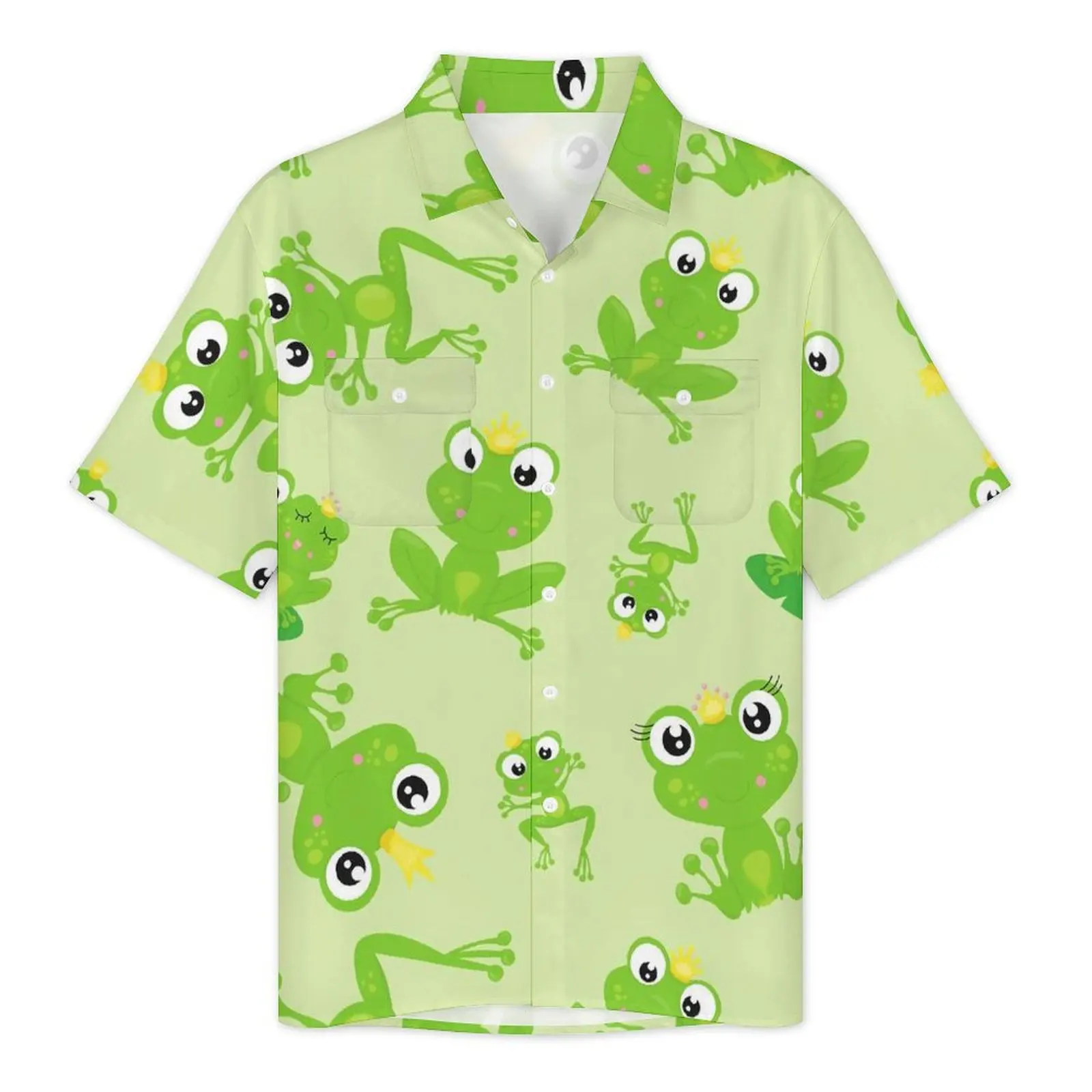 Frog Prince Hawaiian Shirt For Men Beach Cute Animal Print Casual Shirts Short Sleeves Fashion Graphic Vintage Oversized Blouses