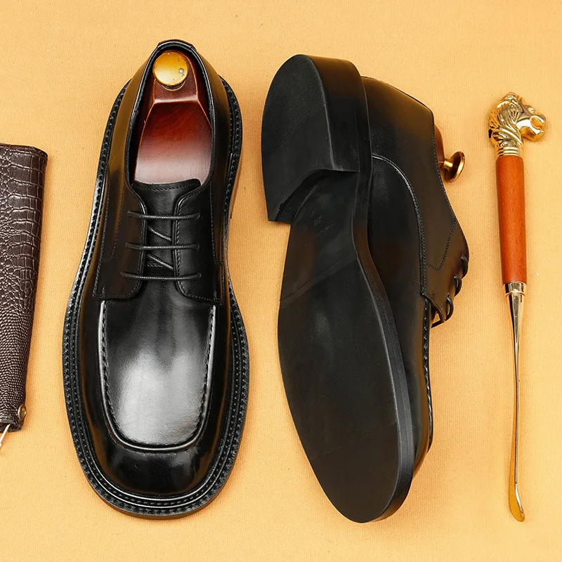 

Men'S Genuine Leather Vintage High Quality Shoes Luxury Wedding Formal Dress Classic Elegant Italian Black Shoe