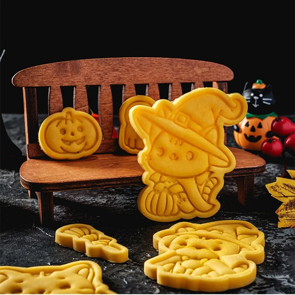 Cartoon Halloween Wizard Kitten Cookie Cutters DIY Bakery Tools and Accessories Stampcookie Cutters
