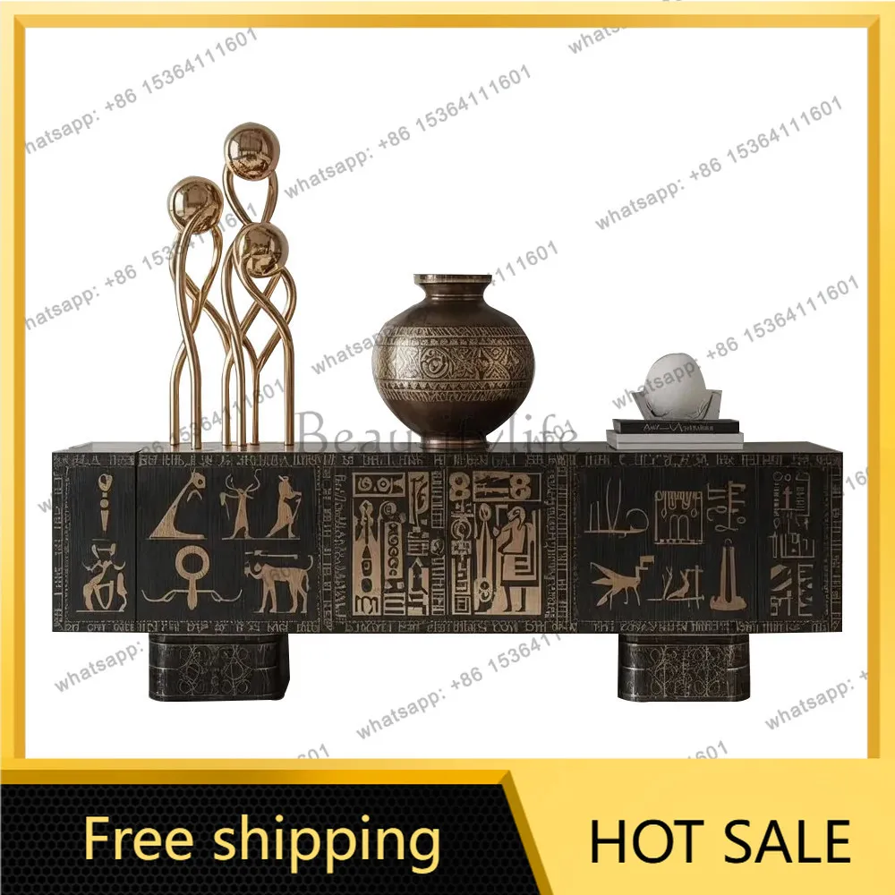 FG new TV cabinet solid wood floor geometric art light luxury living room locker