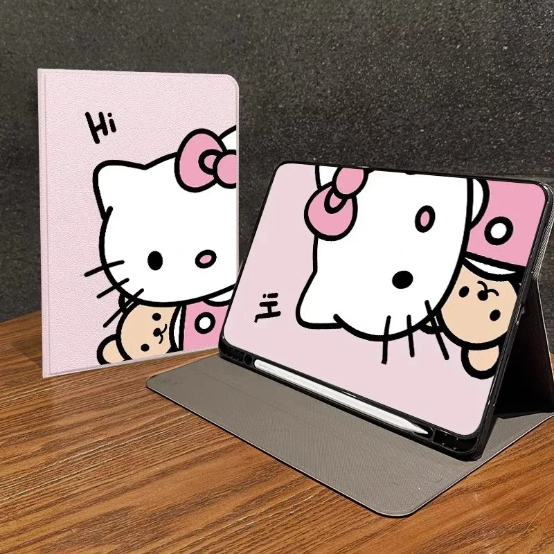 

Чехол для iPad Kawaii Hello Kitty с слотом для карандашей для Pro 22 21 9th 10,2in, чехол для планшета 2025 A16 11th 10th 10,9in, чехол Air6 Cover