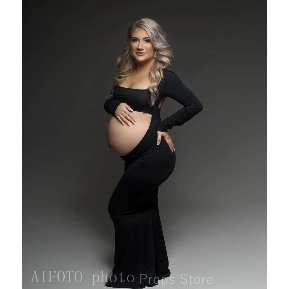 

Maternity Photography Props Dresses Sexy Cut Out Front Open Backless Maxi Dress Pregnancy Photo Shooting Pregnant Women Clothes