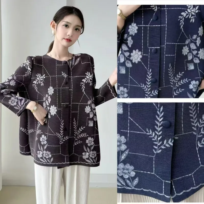 

Miyake Retro Fashion Pleated Shirt 2025 Fall New Single-breasted Long-sleeved Loose Plus Size Temperament Jacket Women Clothing