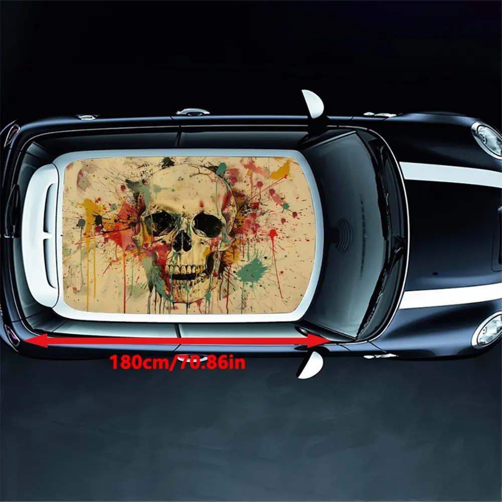 Colorful Splattered Skull Head Car Roof Sticker Wrap Racing SUV Auto Accessories Packaging PVC Car Hood Graphic Decal Decoration