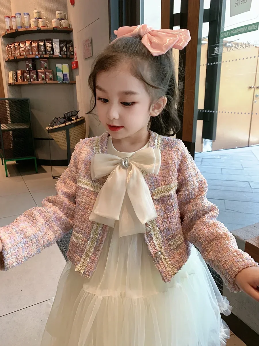 New Sweet Outfits Kids Girls Princess Clothes Sets Spring Autumn Children Fashion Coat +Dress Vintage Outfits Suit 2PCS