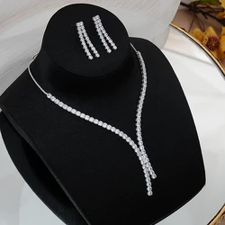 Fashion Zircon Necklace Foe Women's Shiny Full Zircon Long Pendant Necklace Temperament Simple Gifts Girls Exquisite Accessories