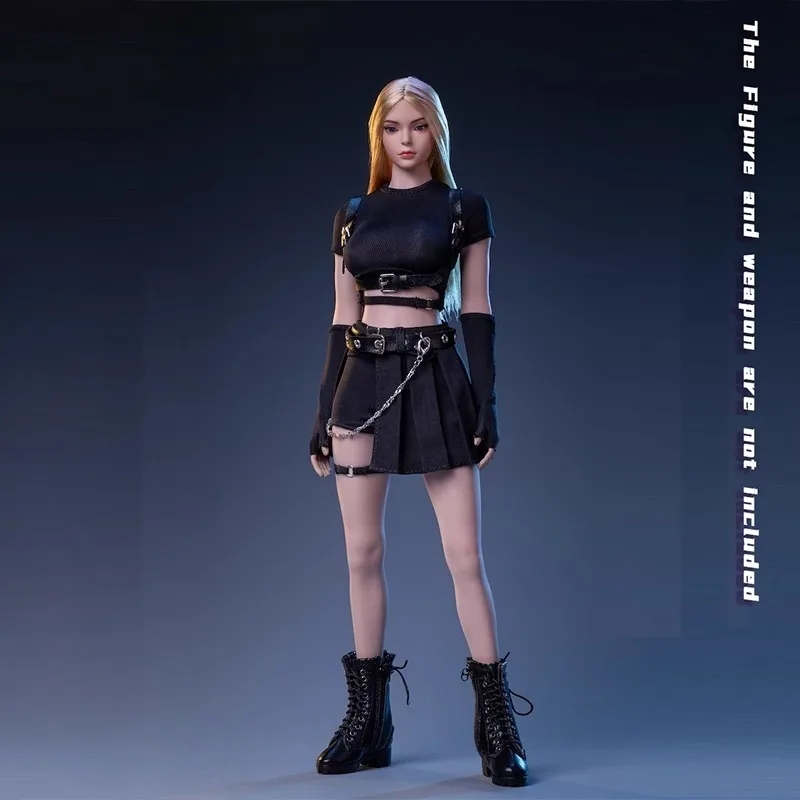 

1/6 Scale Female Toys Bare Midriff T-shirt Grid Pleated Skirt Clothes Suit Model for 12-inch Soldier Action Figures Dolls Decor