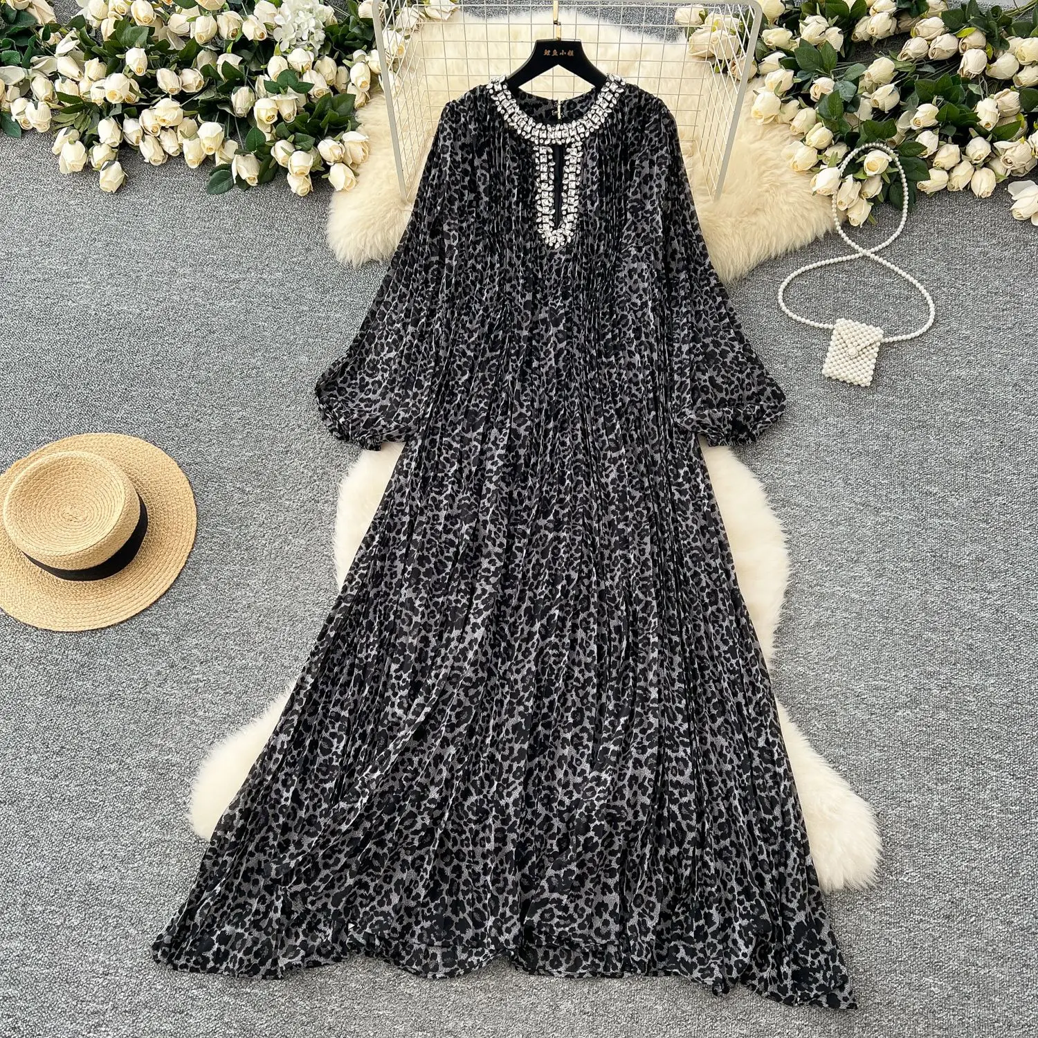 

Long Dress Women Dresses A Line Vestidos Leopard Print V Neck Party Club Elegant Maxi Night Y2k High Waist Casual Loose 2025