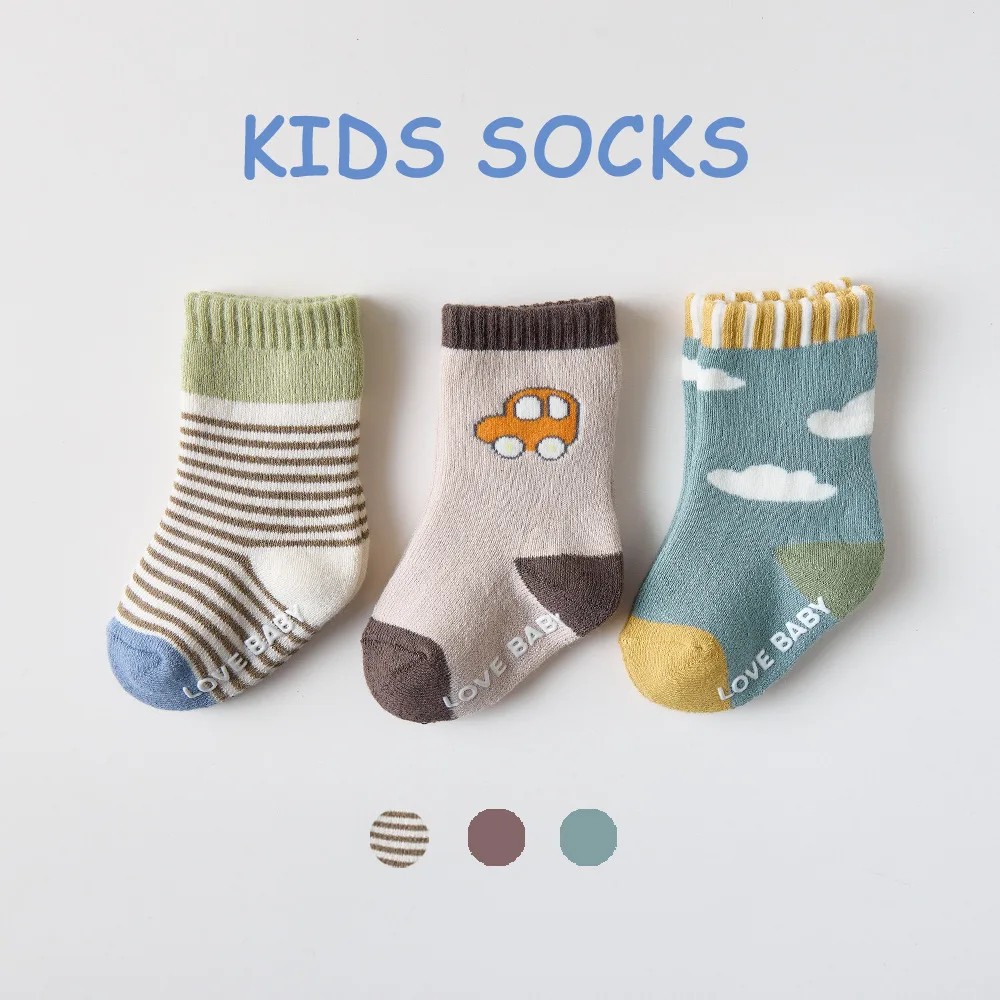 3 Pairs/Lot New Born Baby Winter Soft Warm Socks Kids Thick Terry Cotton Socks  for Children Boys Girls Thermal Floor Socks