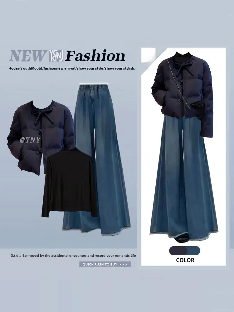 

College Sle Knot ort Cotton Jaet Wide Leg Jeans Women's Winter Commute High End Feeling Ensemble