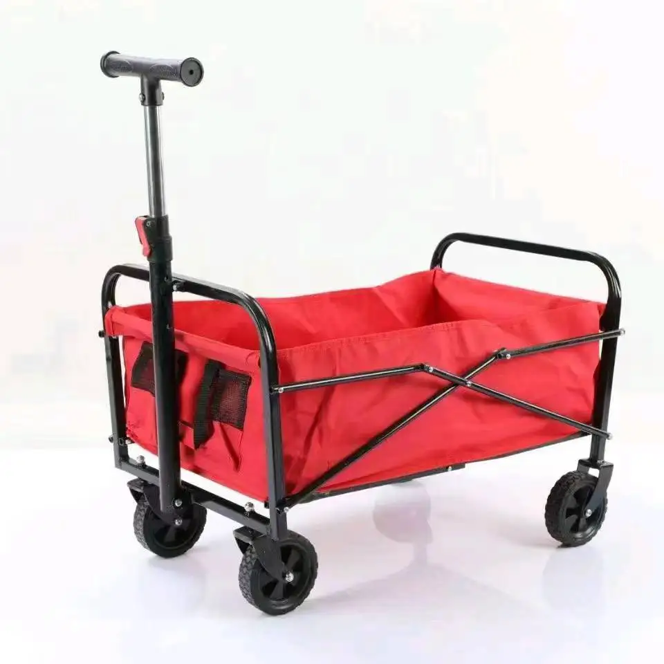 

New Travel Camping Trolley Outdoor Folding Oversized Picnic Metal Red Storage Shopping OEM Four-Wheel Portable