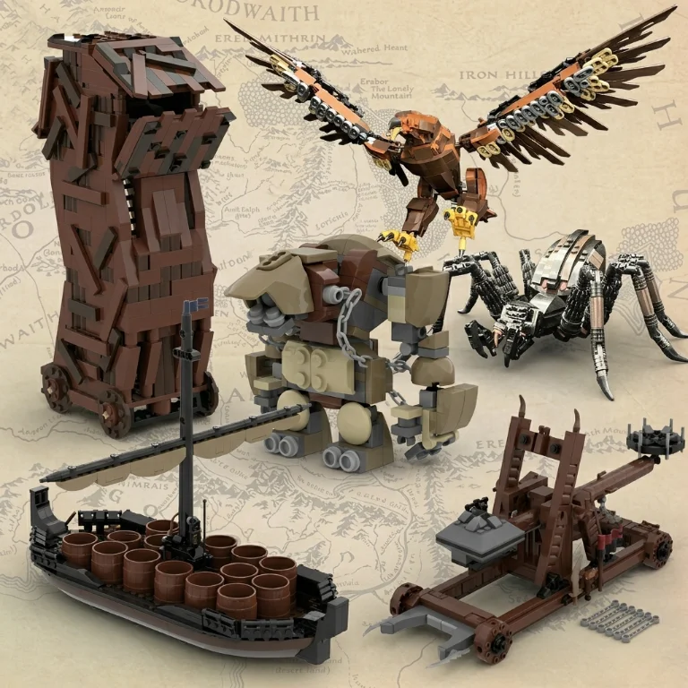 

Building Blocks - Medieval Siege Tower, Giant Eagle & Spider, Cave Troll Figures, Epic Fantasy War Model Fit for 10237 9473