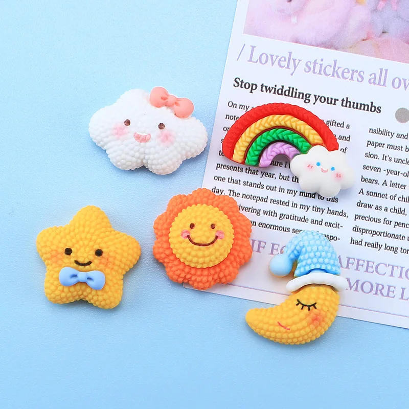 10Pcs Kawaii Cartoon Sky Rainbow Resin DIY Shoes Hat Icebox Barrette Mobile Phone Case Scrapbook Cream Glue Flat Back Resin