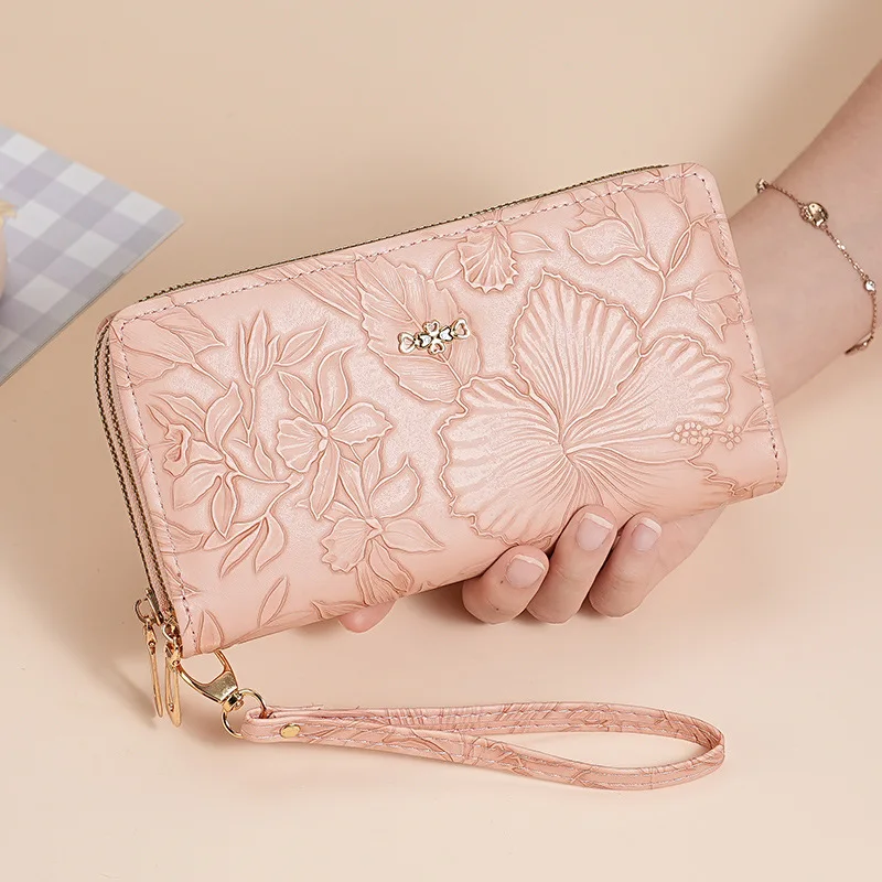 

New Double Zipper Long Womens Wallet Large Capacity Multifunctional Clutch Bag Embossed Card Holder Purses Card Holder
