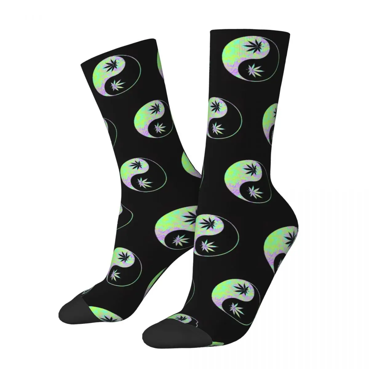 Colorful Ying Yang Plant Soccer Socks Polyester Middle Tube Socks for Women Men Sweat Absorbing