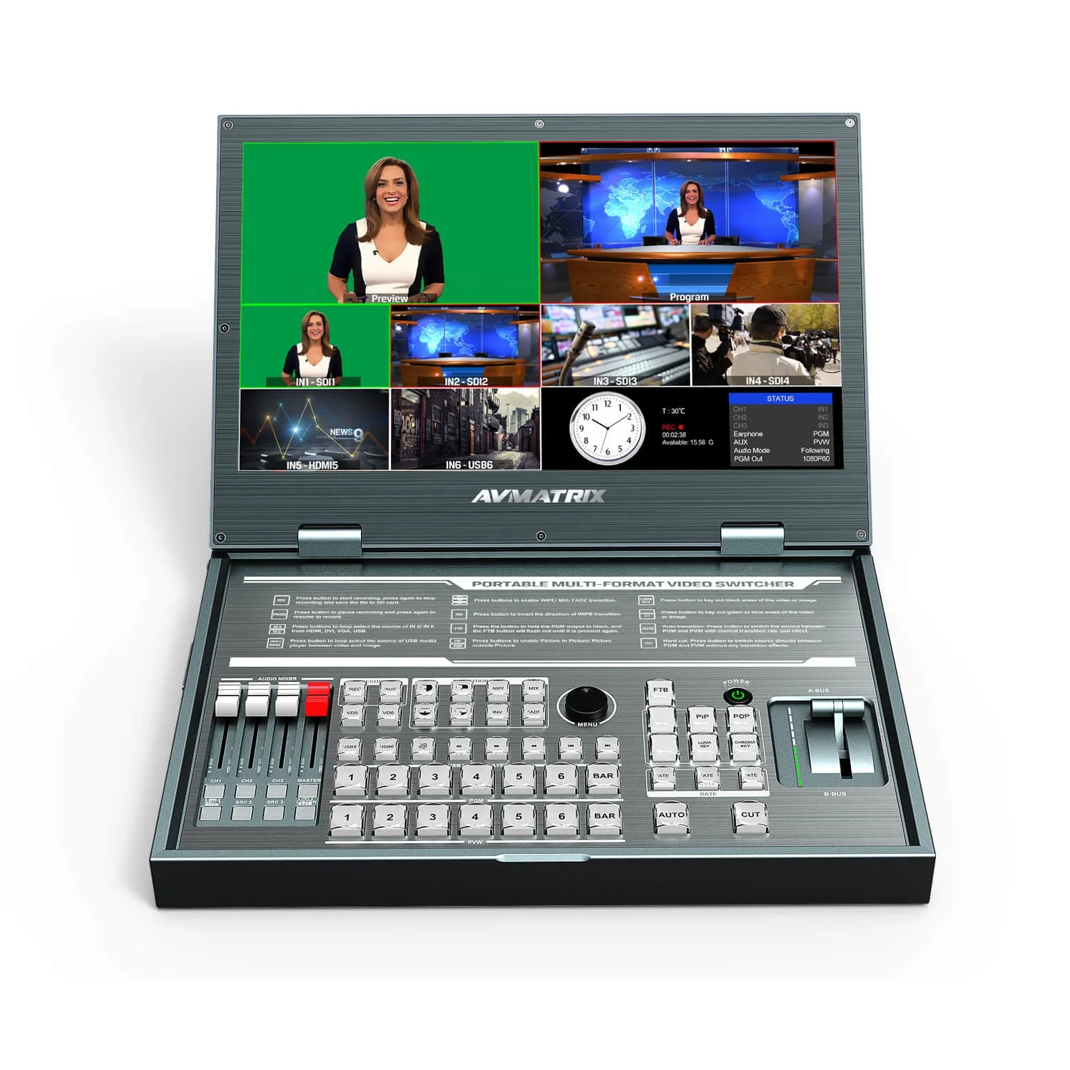 For Avmatrix 6 Channel Multi-format SDI for HDMI Video Switcher Audio Mixer 15.6 Inch FHD LCD Display Radio TV Broadcasting
