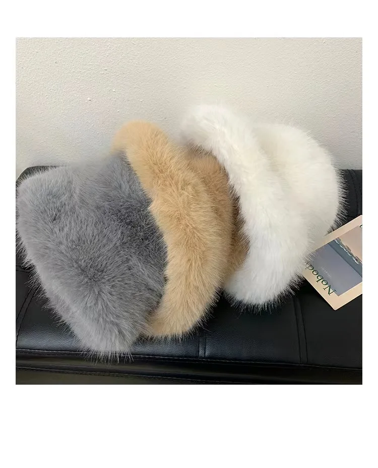 2025 Y2k Frauen Kaninchen Fell Warme Dicke Plüsch Winter Hut Flauschigen Faux Pelz Eimer Hut Dame Luxus Mode Party Panama fischer Kappe – Detail 16