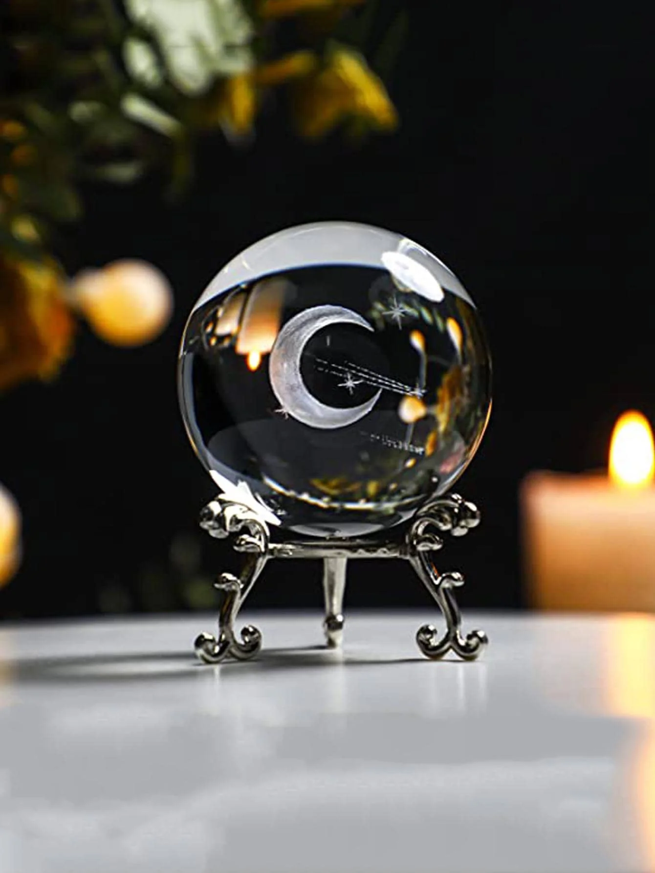 2pcs（Ball+Base）, 60mm meteor moon, base carved 3D crystal ball decoration, home decoration, holiday gifts