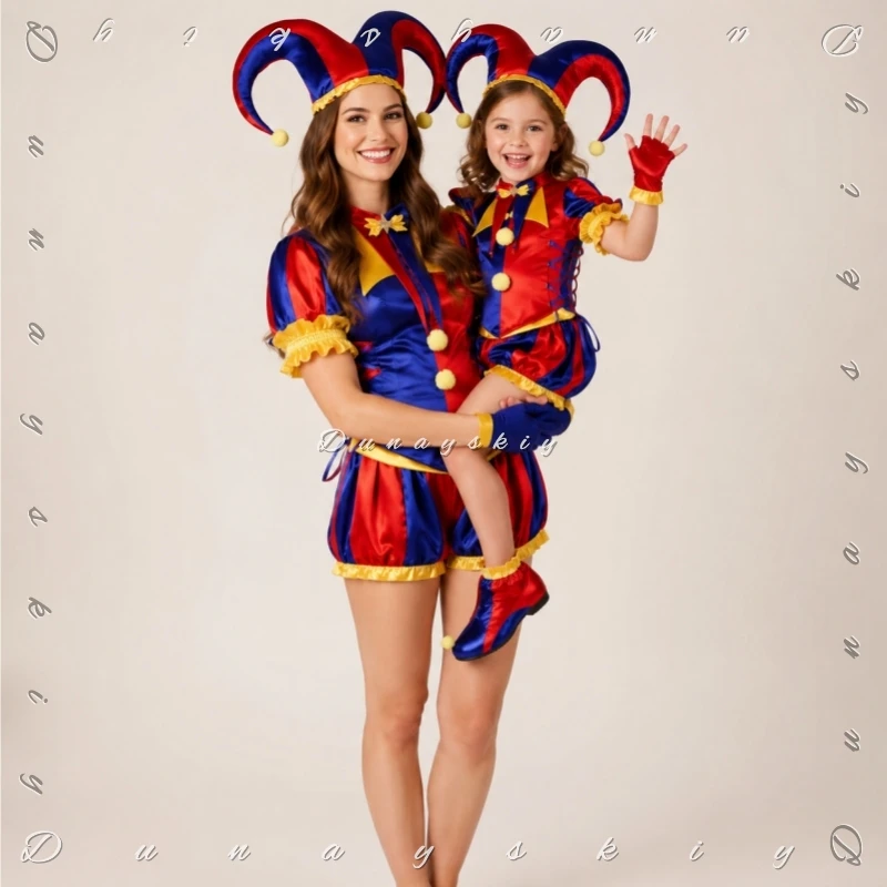 

Pomni Parent-Chilld Matching Costume Set With Jester Hat Gloves Cosplay Costume High-Quality Halloween Family Matching Costume
