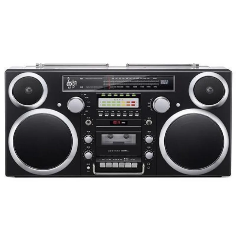 Old-fashioned portable large tape player, stereo radio CD player, all-in-one machine, speaker, recorder and repeater for the