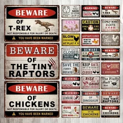 Warning Vintage Sign Funny Bird of Prey Chicken Guinea Pig Metal Tin Signs For Courtyard Garden Farmhouse Home Decoration