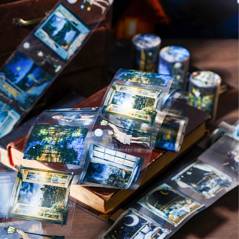 200cm/Roll PET Tape Night View Garden Window Landscape Character Pattern Hand Account Landscape Tape Creative DIY Decoration