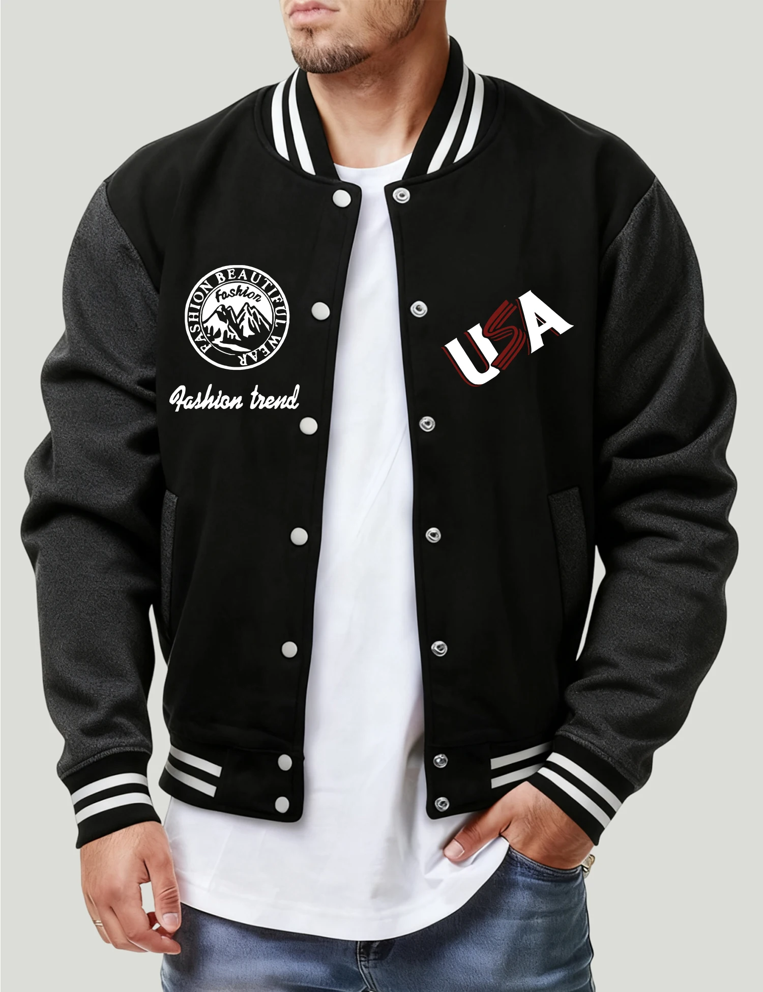 

Usa Pashion Beautiful Wear Print Jackets Men Casual Pocket Baseball Coat Fashion Loose Top Autumn Street Vintage Unisex Clothing