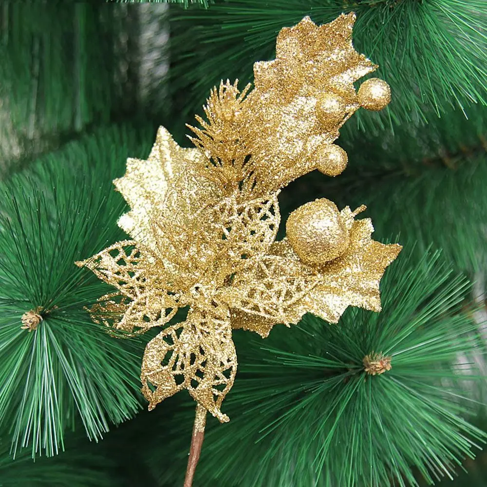 Durable PVC Artificial Pine Branches Hollow Out Craft Simulation Root Branches Glitter Simulated Christmas Leaves