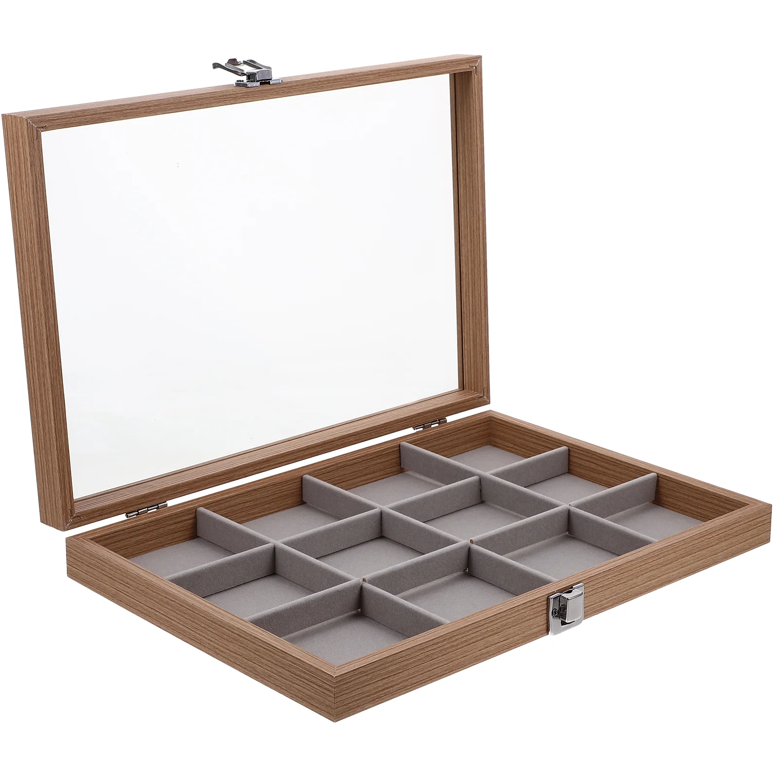 

Transparent Lid Display Box Man Necklace Drawer Flannel Alloy Sunglasses Organizer Jewelry Case Grid Tray