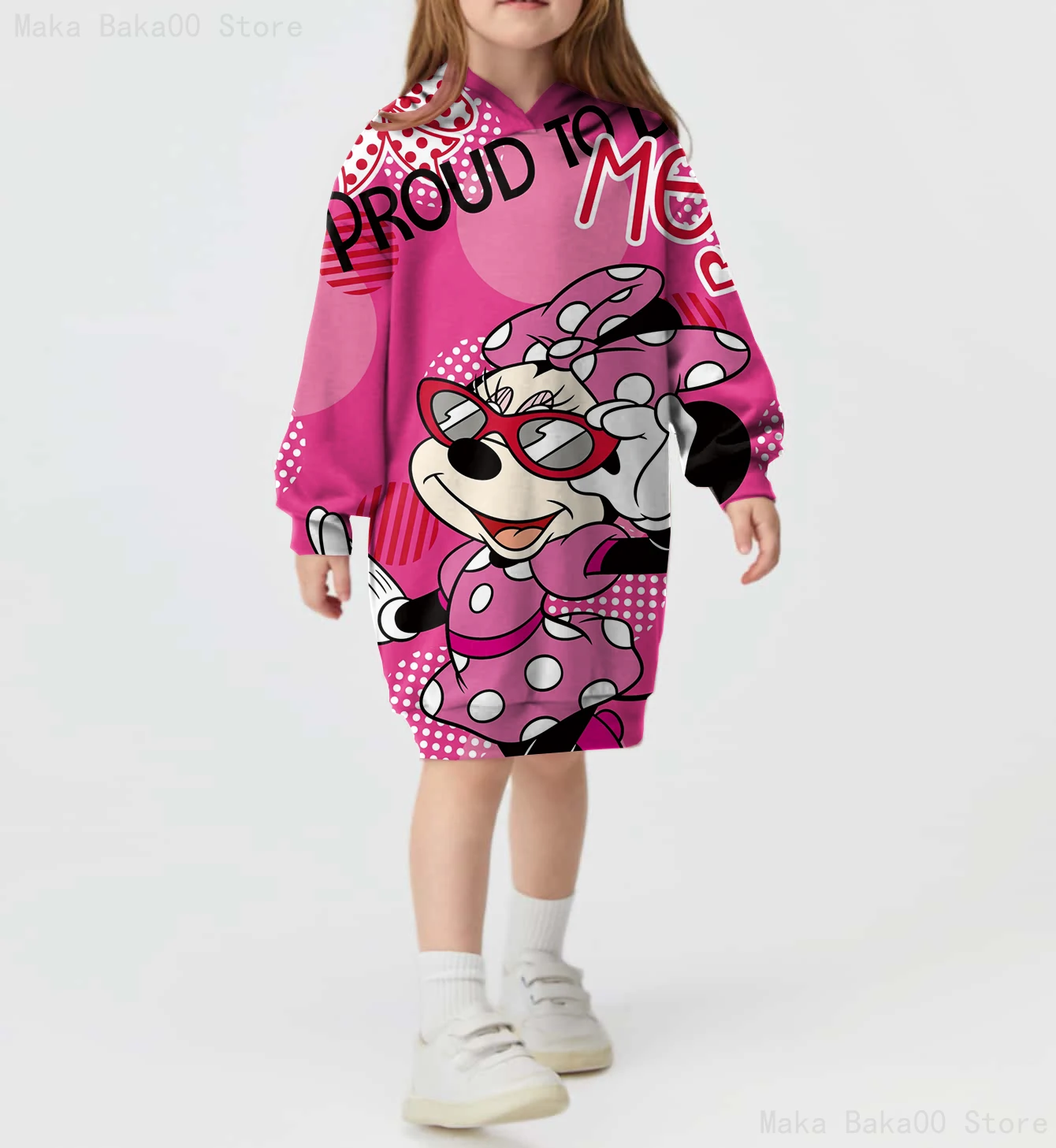 

Winter Disney Minnie Print Fashion Elegant Girls Sweater Dress Outdoor Long Sleeve Loose Pullover Children's Clothing
