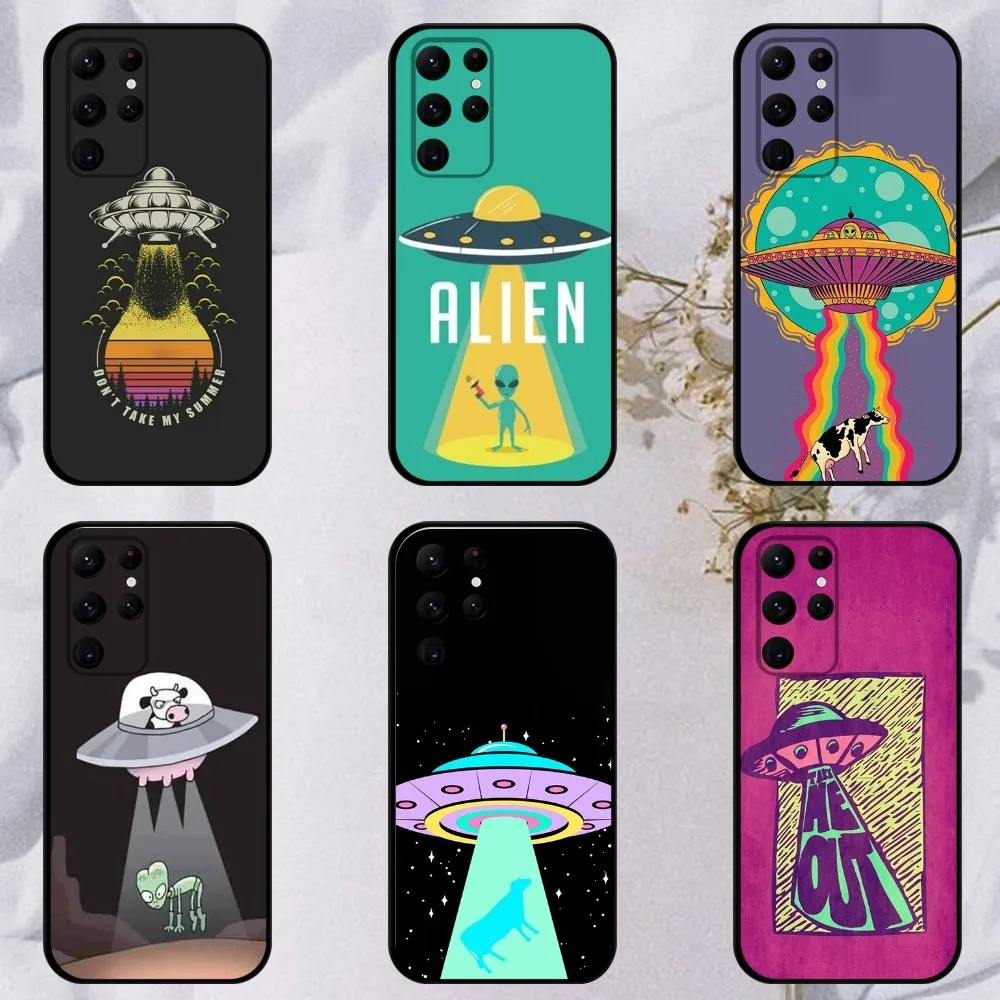 Alien Martian UFO  Phone Case For Samsung S23,23,22,30,21,10,9,Note20 Ultra,Lite,Ultra,5G,Plus,FE,Black Soft Case