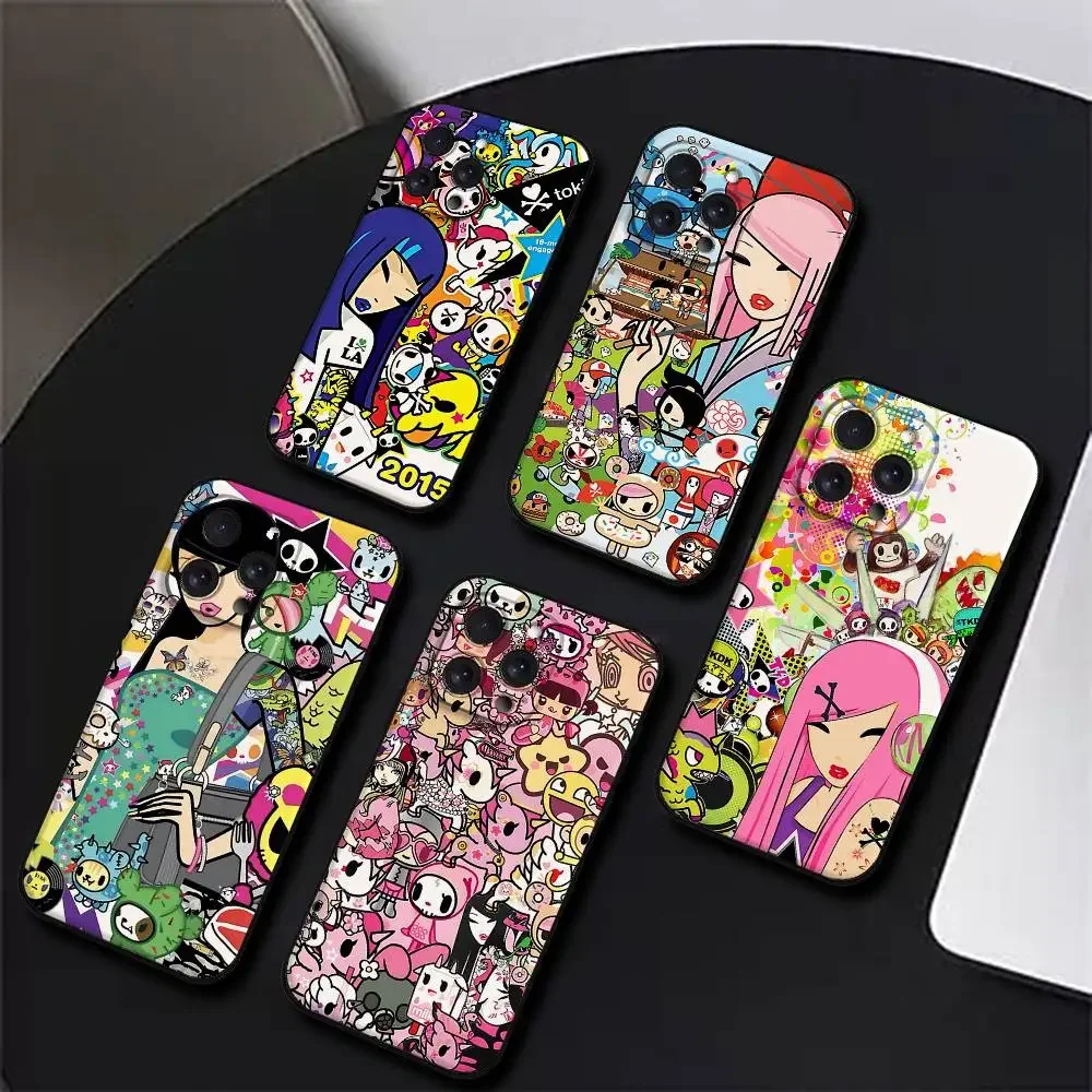 Funda para Teléfono T-Tokidokis de Japón, Funda para iPhone 17, 16, 15, 11, 13, 14 Pro Max, X, Xr, Xs Max, 12 Mini, Carcasa Negra
