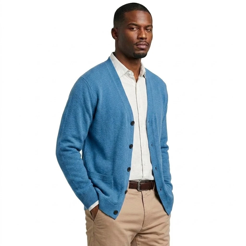 Herbst Herren V-Ausschnitt Strickjacke Pullover mit Knöpfen Langarm Strickpullover mit Taschen Lässiger Mantel Jacke für Männer – Detail 15