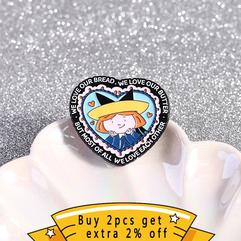 We Love Our Bread Butter But Most Of All We Love Each Other Enamel Pin Girl Heart Shaped Couple Brooch Lapel Badge Jewelry Gift