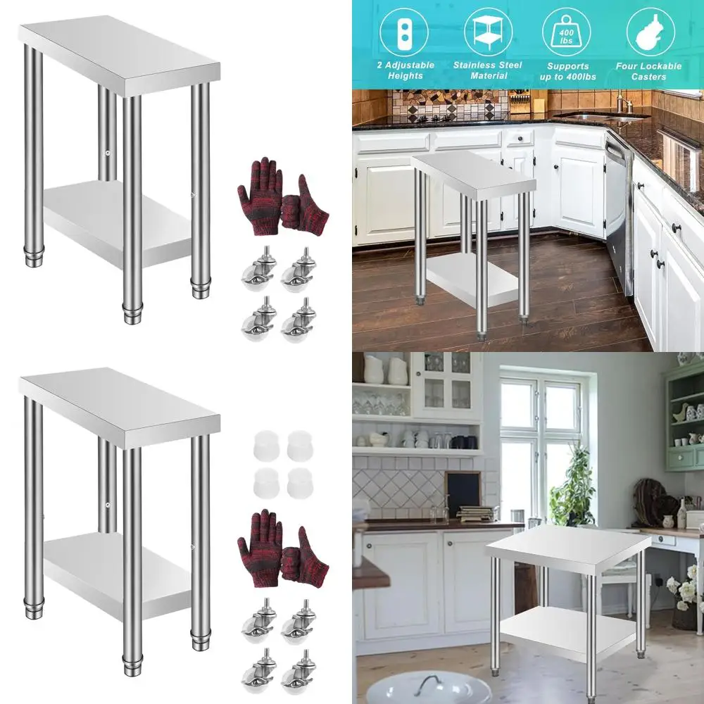 

Heavy-Duty Stainless Steel Prep Table with Wheels and Adjustable Shelf, 24x12x31 for Commercial Use