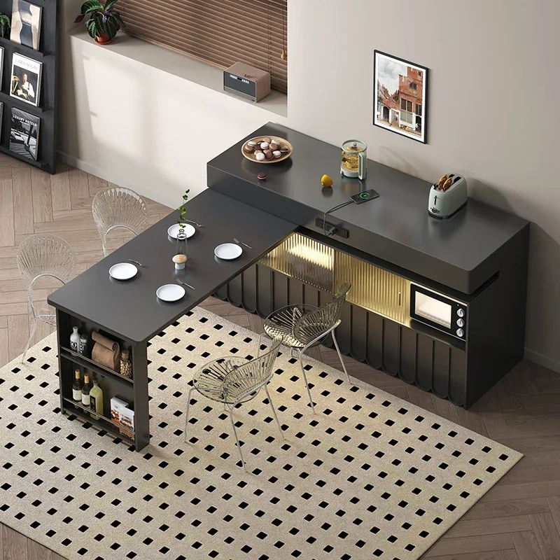 Island Dining Table Integrated Retractable Rotating Home Kitchen Multi-Functional Medium Kitchen Island Table Cabinet