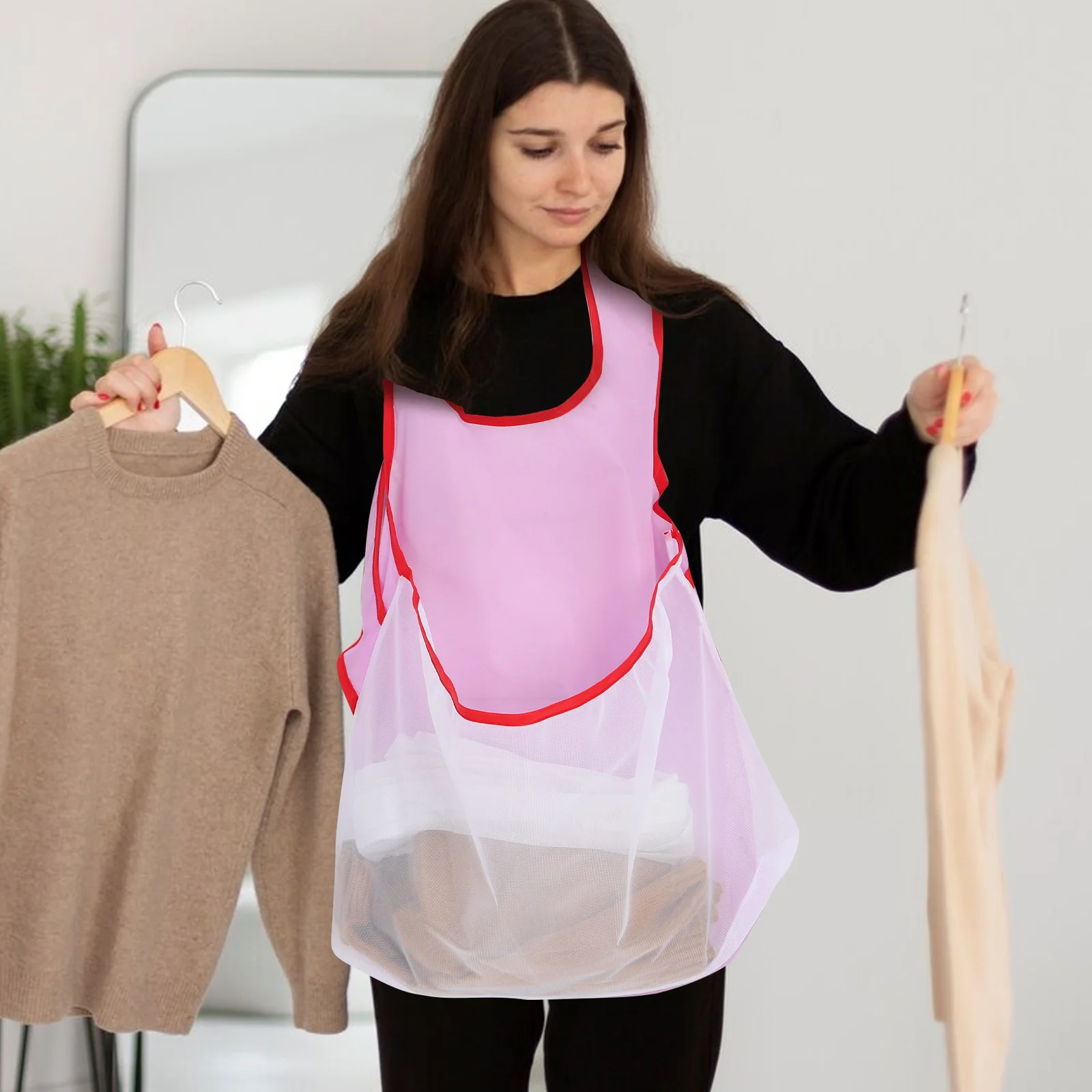 

1pc Universal Oxford Cloth Laundry Apron Breathable Mesh Pocket Large Capacity Wet Clothes Storage Household Use Drying Hanging