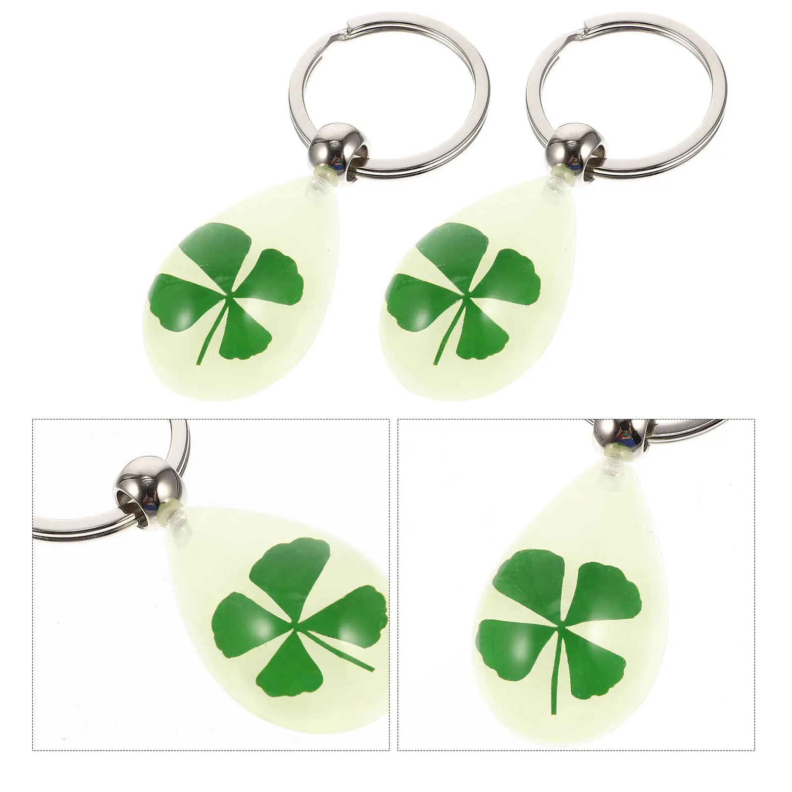 2Pcs Four Leaf Key Ring Unique Distinctive Bag Hanging Pendant for Keys Wallet Phone Car Keychain Charm St Patricks Day Ornament